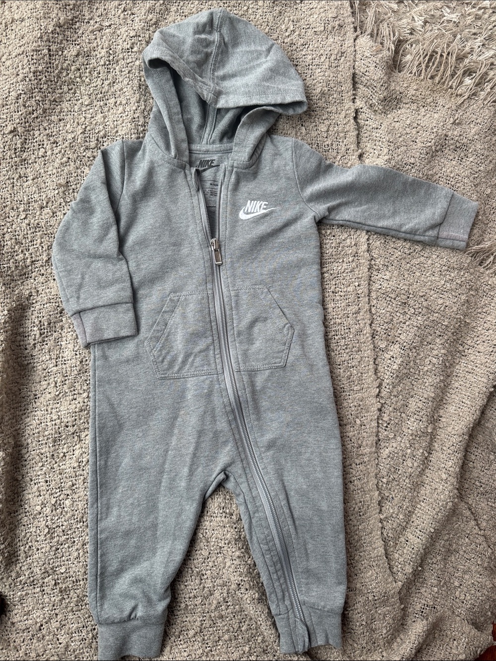 Nike Gray Hooded Zip-Up Baby One-Piece Romper 9M
